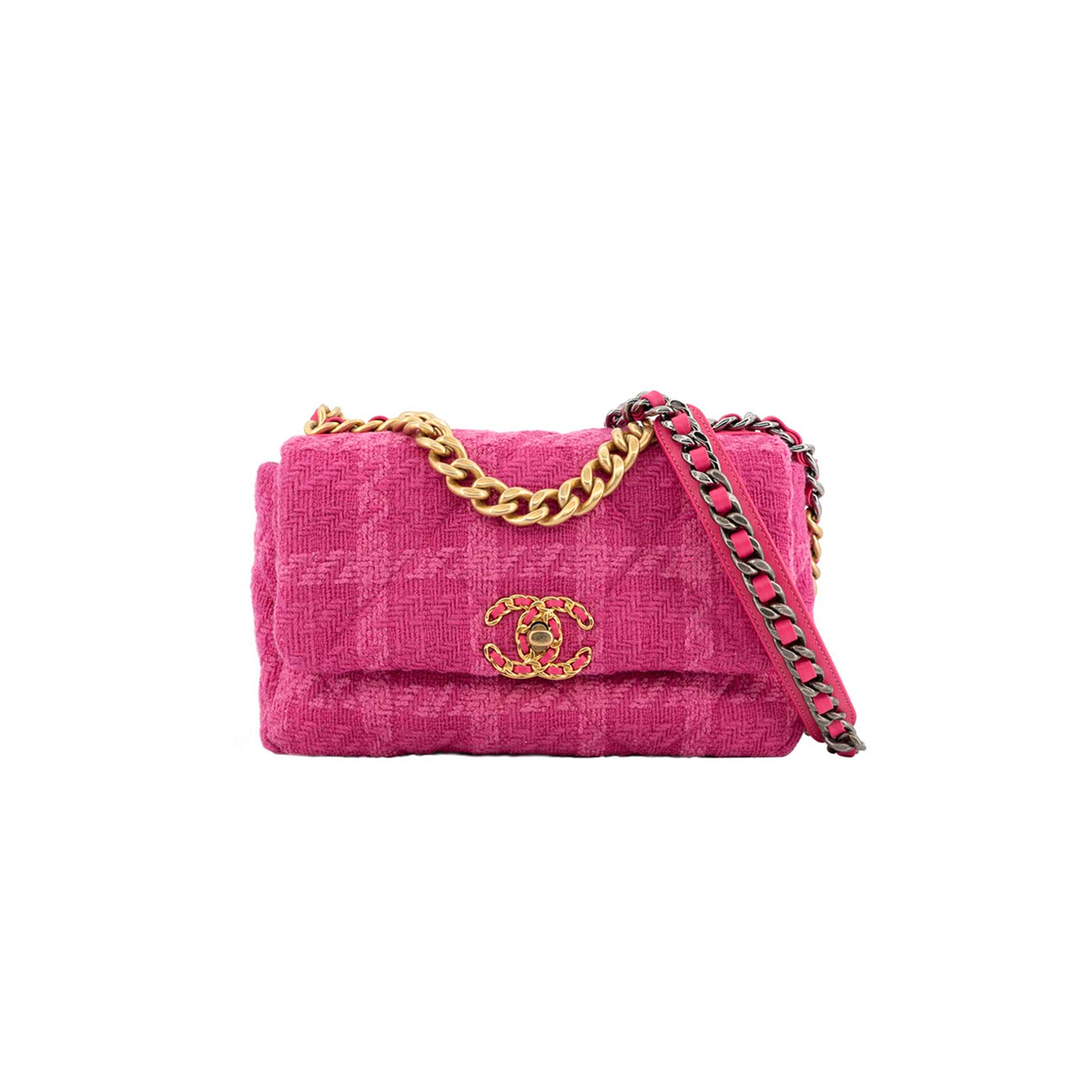 Ch*el 19 flap bag tweed quilted in pink with mixed hardware as1160 (26*16*9cm)